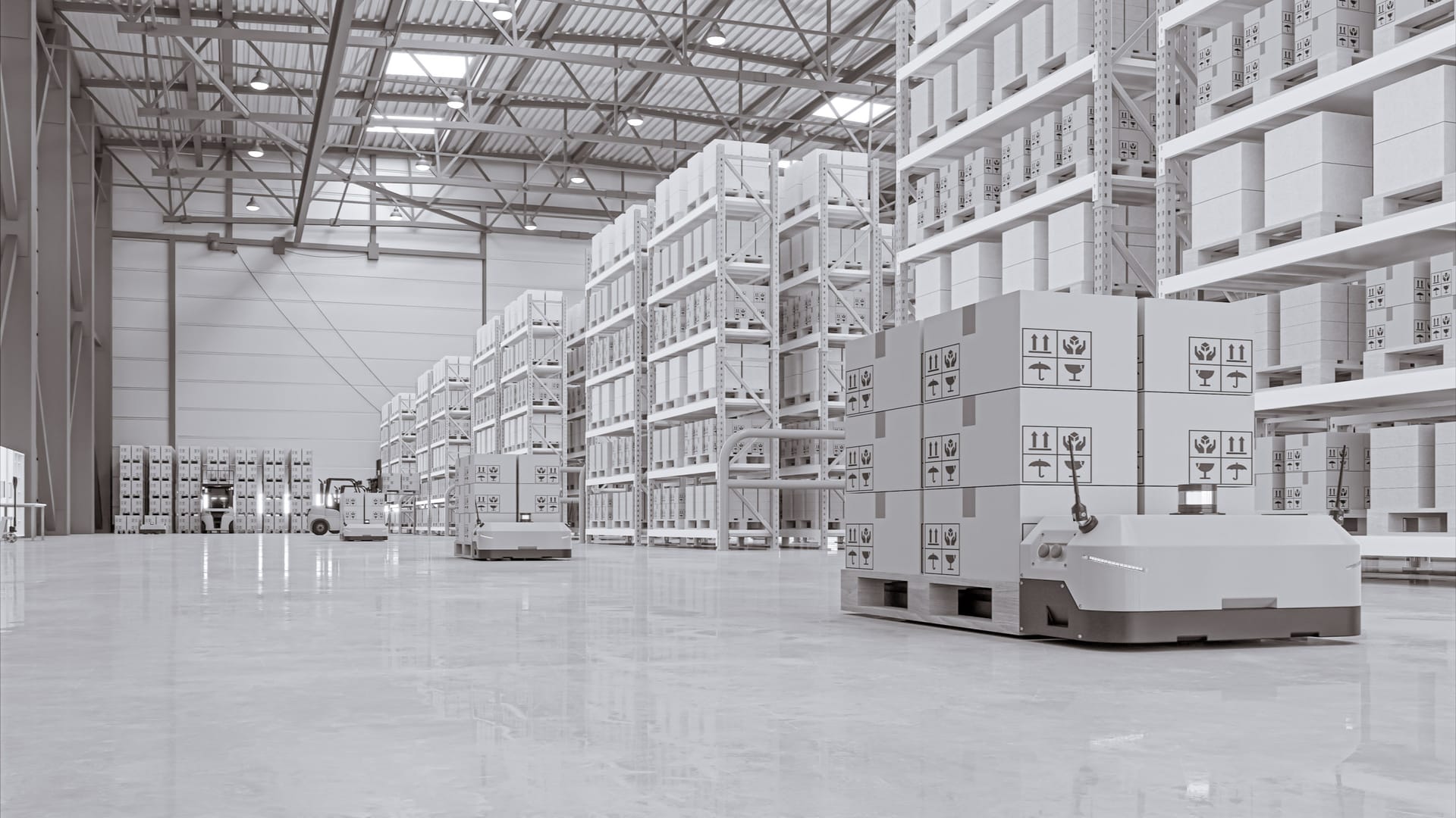 Robots sorting parcels in a warehouse